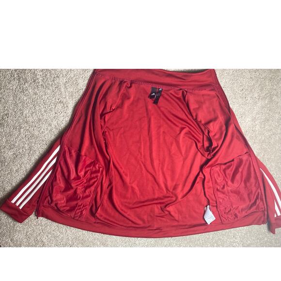 Adidas Womens Med Zip Front Track Coat Jacket Running Red with Stripes Pockets - Picture 8 of 12